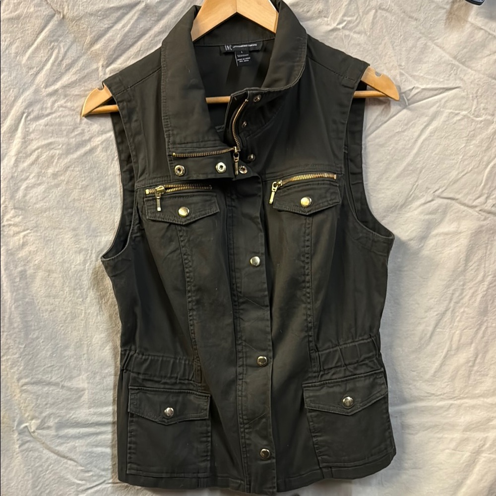 INC Green Utility Vest Cotton Blend